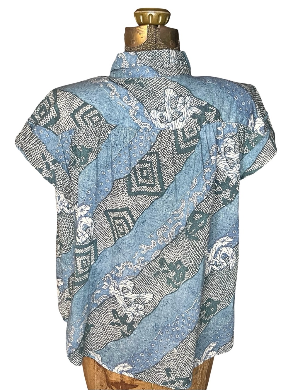 Maison Hotel Ayako Shirt Shikoku Indigo Blue Floral Cotton Voile Blouse Size S - Picture 10 of 14